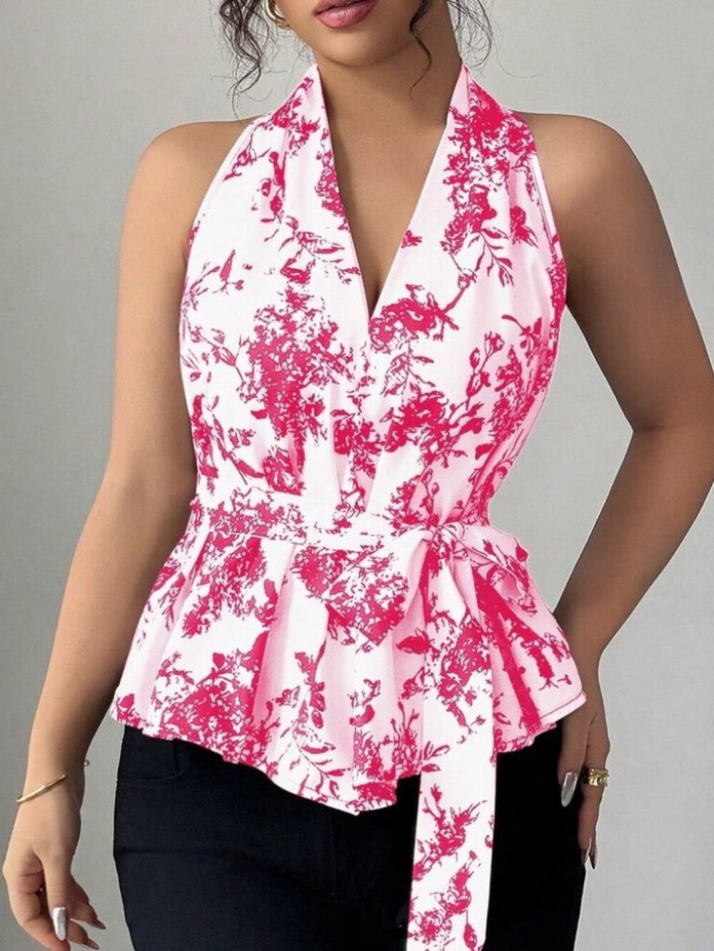 Hot Pink Boho Women's Ink Print Sleeveless Design Shirt - Picture 4 of 6